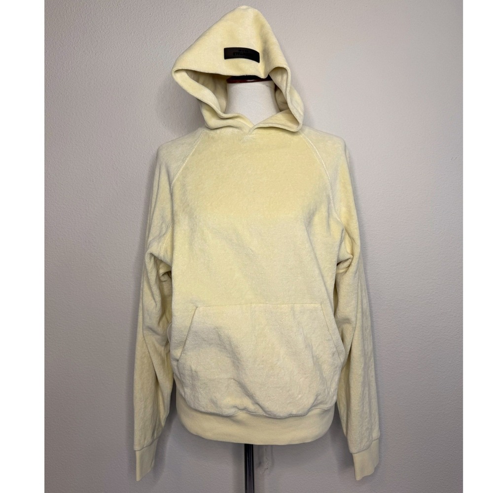 ESSENTIALS FEAR OF GOD Velour Hoodie Sweatshirt Medium Butter Yellow Loungewear